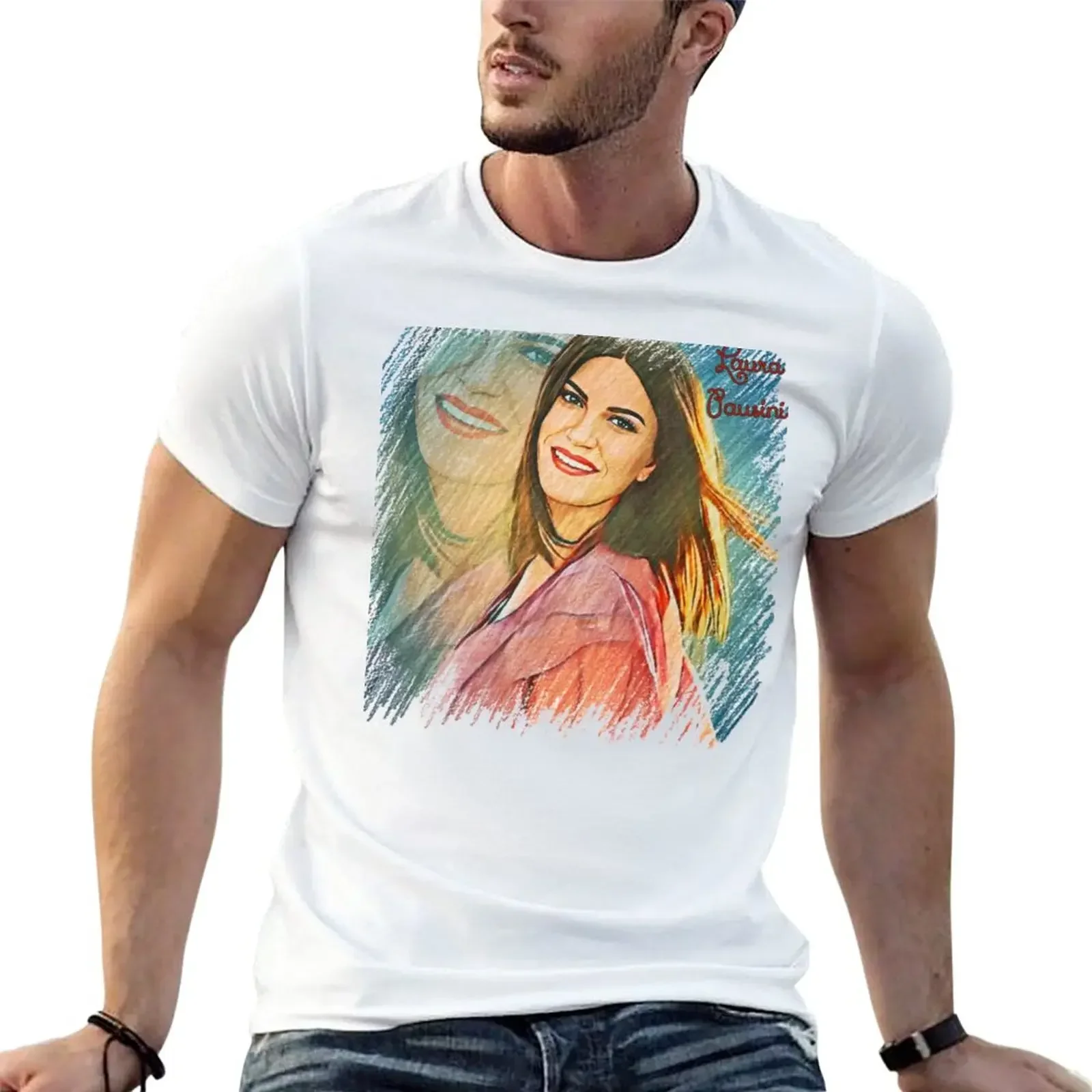 New fashion heavyweight vintage Summer Round LAURA PAUSINI T-Shirt cute tops kawaii clothes customizeds t shirts for men cotton