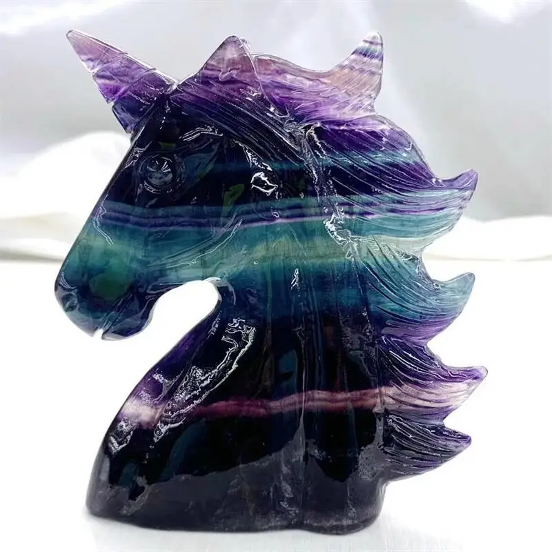 12CM Natural Fluorite Unicorn Crystal Carving Animal Statue Healing Crafts As Gifts Or Used For Decoration Of Domestic Rooms