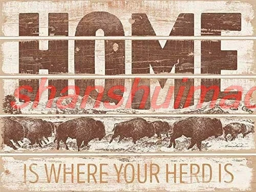 Metal Tin Sign Vintage Chic Art Decoration Home - Bison Herd for Home Bar Cafe Farm Store Garage or Club 12