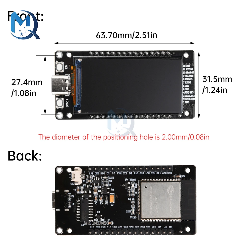 Esp32 1.9 pouces écran Lcd Wifi Bluetooth carte de développement intégré Esp32-Wroom-32 Module type-c