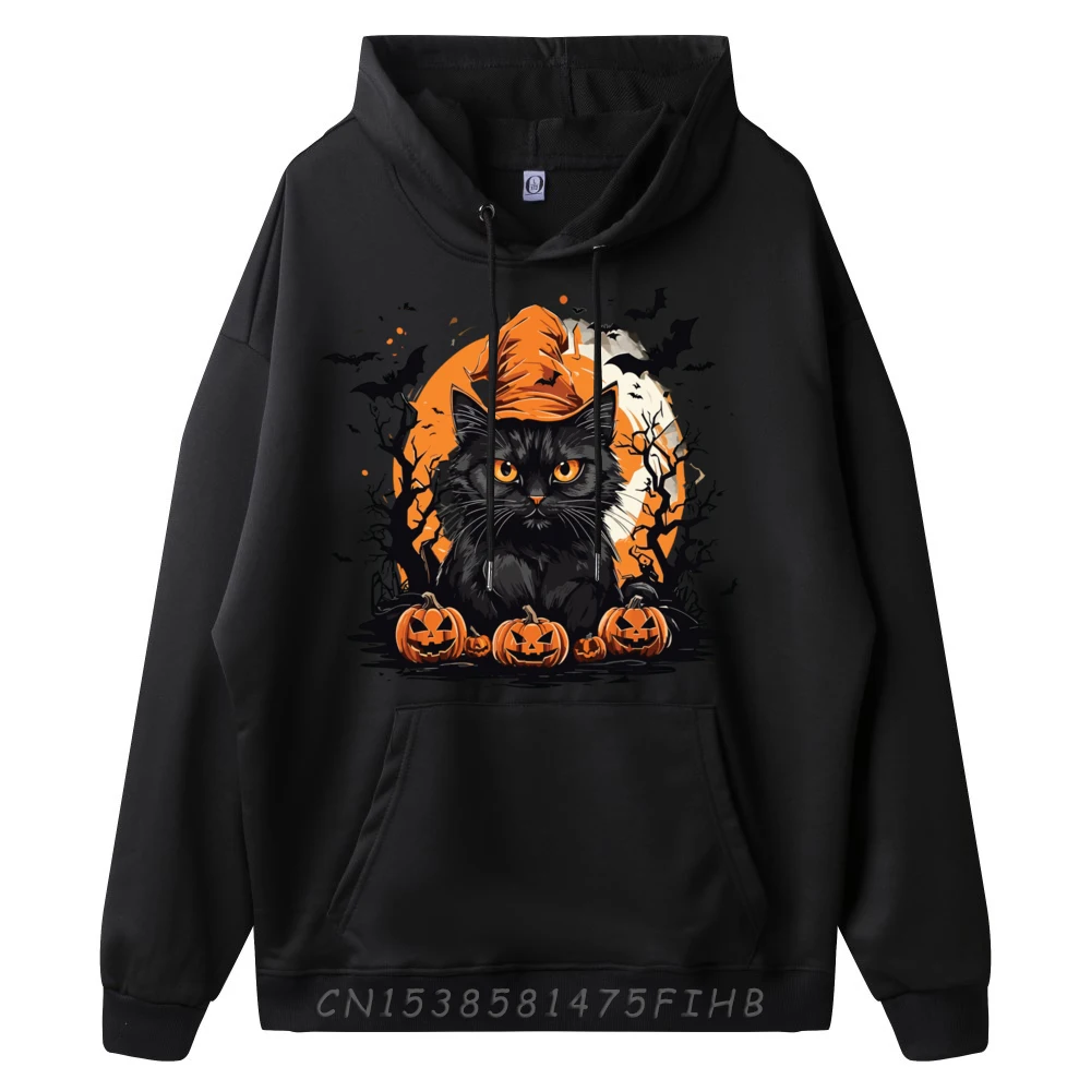 Costume de chat d'Halloween drôle pour hommes, chat noir Aliments, chemises graphiques d'Halloween, sweat à capuche en fibre de polyester, sweats à capuche en Y