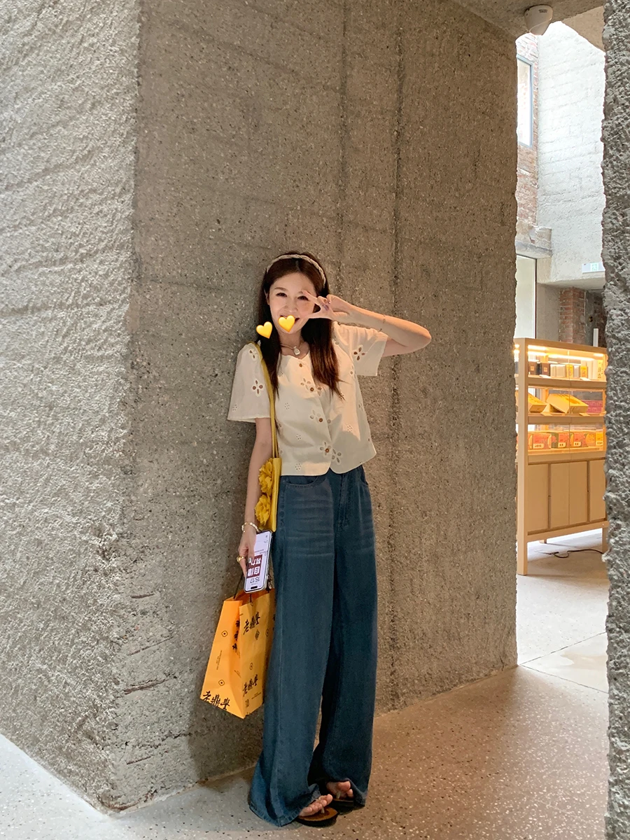 

Ele ort Sve Hollow out Design Top for Girls Sweet Summer irt Straight Cut Cotton 00% round Ne Commute Sle