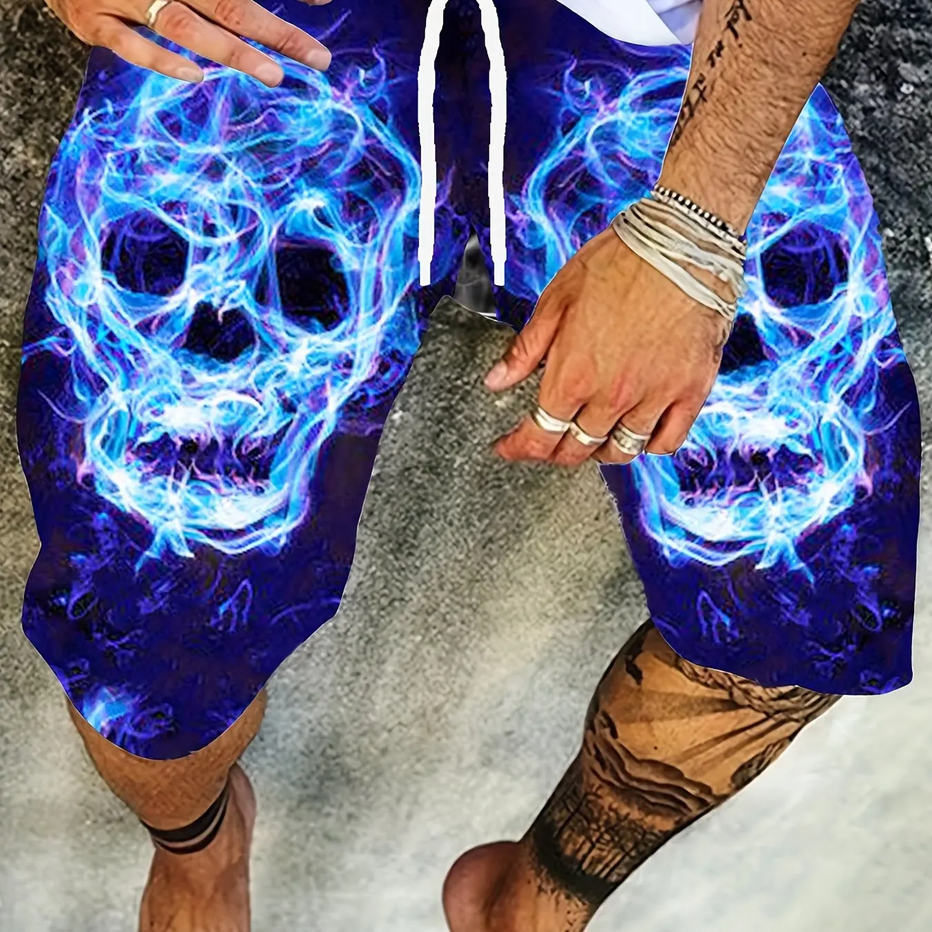 Men\'s Skull 3D Pattern Comfy Shorts Oversized Casual Elastic Waist Drawstring Shorts for Summer Beach And Basketball Sport Short