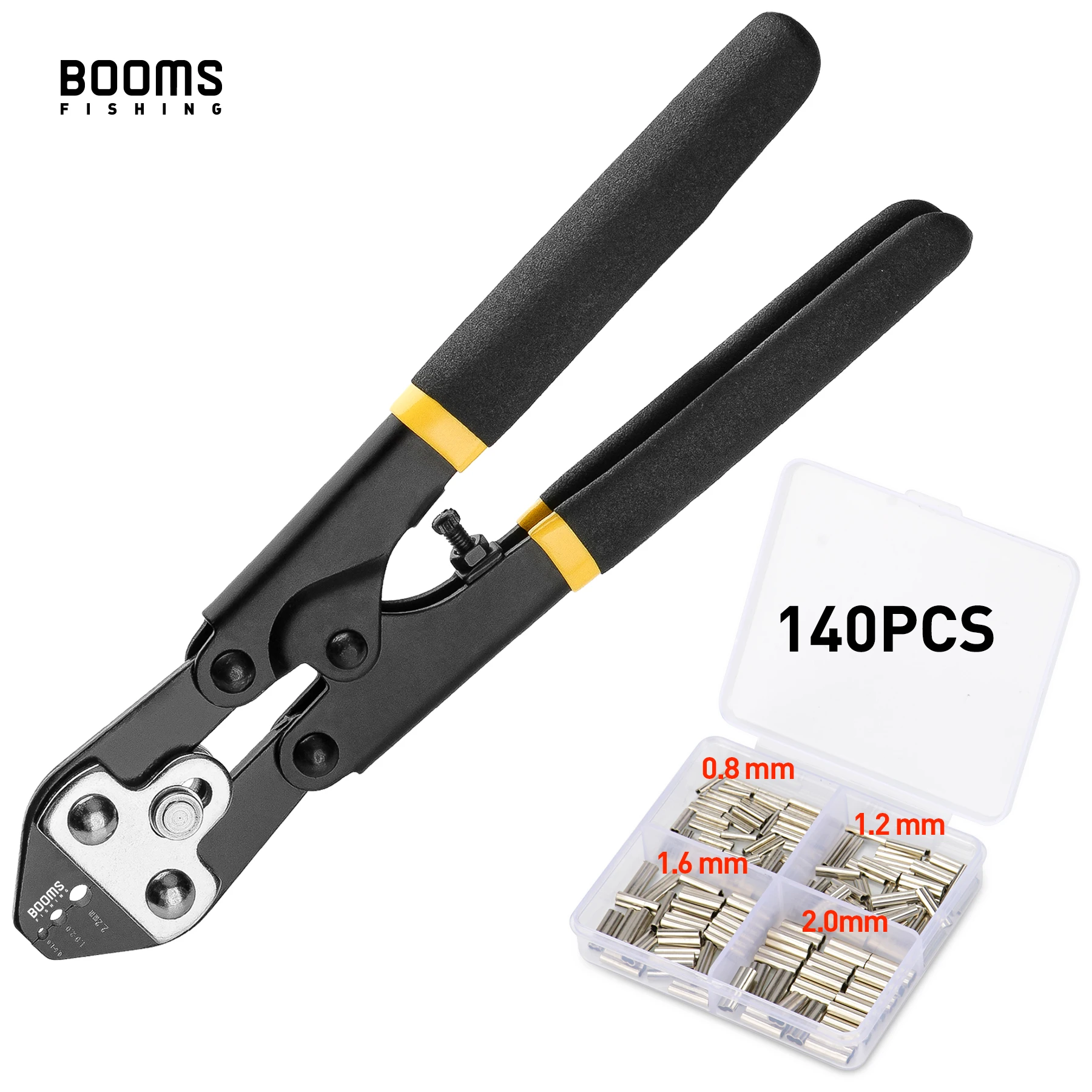 

Booms Fishing CP3 Fishing Crimping Pliers 8.4 inch With 140Pcs 0.8/1.2/1.6/2.0mm Fishing Line Barrel Crimping Sleeves Tools Set