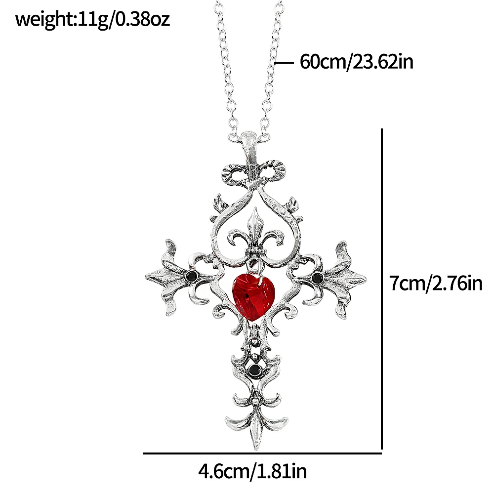 The Vampire Diaries Perimeter Necklace Retro Gothic Red Heart Cross Neckchain For Friends Halloween Party Jewelry Gifts