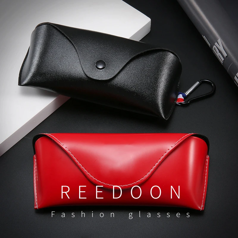 Soft PU Hook Glasses Case Portable Eyewear Bag for Outdoor Black Red Color Cases With Wiping Cloth Customizable Logo Dropship