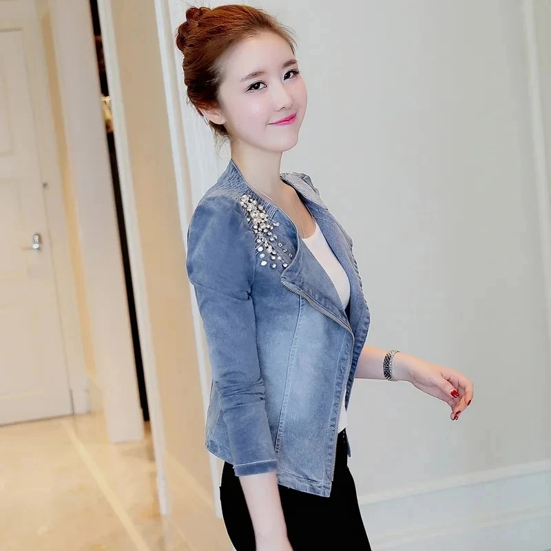 2024 Spring Autumn Fashion Blazer Denim Jacket Women's Small Suit Short Cowboy Coat New Korean Versatile Denim Ladies Top 3XL