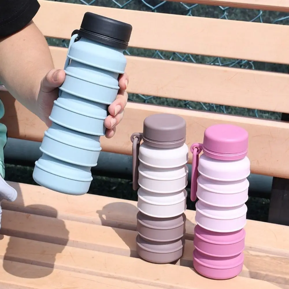 

Leak Proof Foldable Silicone Water Bottle Portable Stainless Collapsible Water Cups Twist Cap Carabine Retractable Coffee Cup