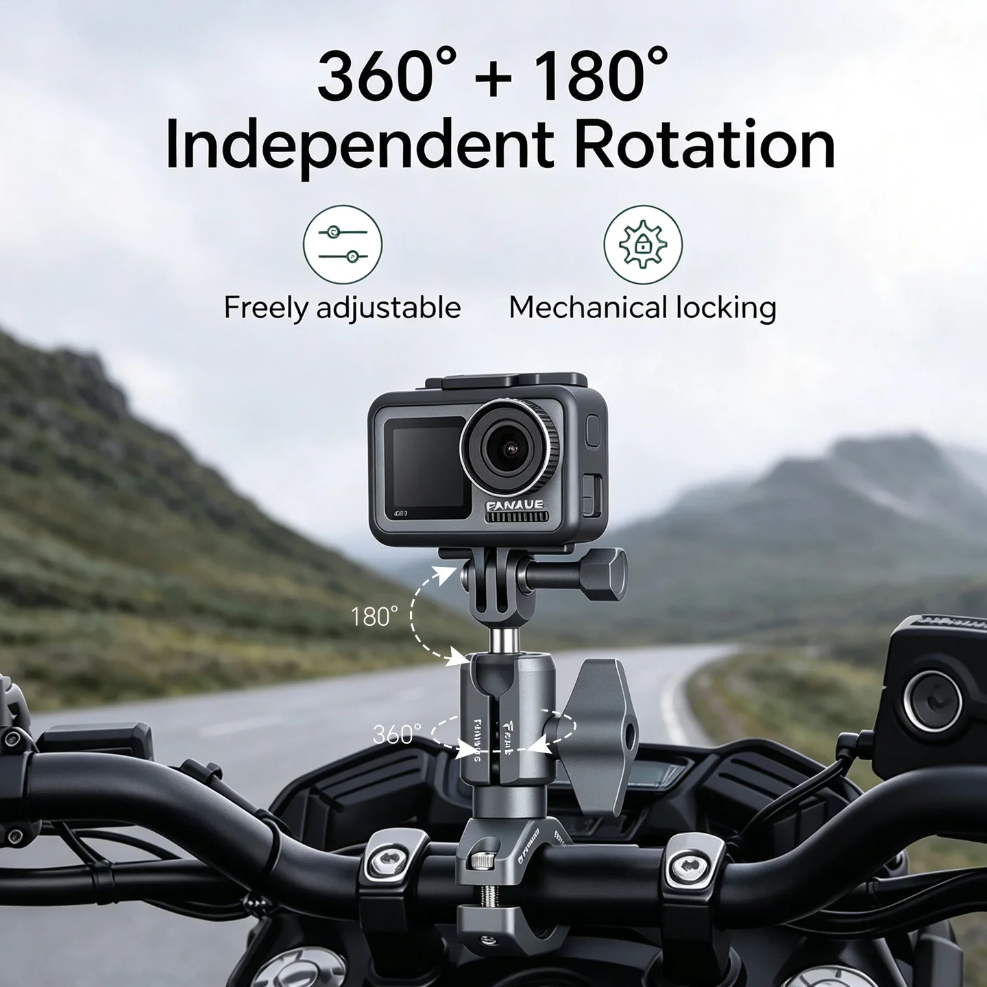 FANAUE Motorcycle Phone Holder Camera Holder Aluminum Alloy Handlebar Clamp 17mm Ball Head Accessory
