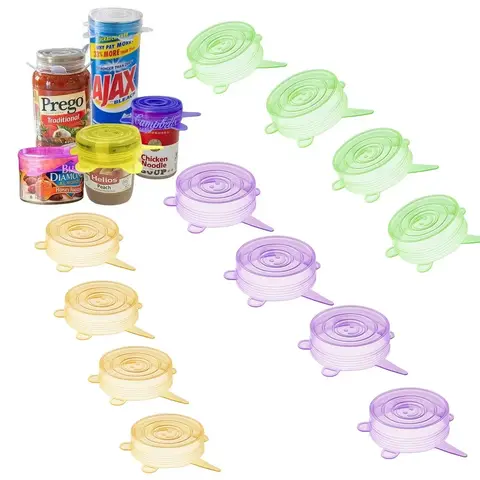 12 pacotes, tampas pequenas de silicone sem bpa, tampas de vedação flexíveis para iogurte/barros de pedreiro de boca regular/latas de comida para animais de estimação de cerveja com refrigerante