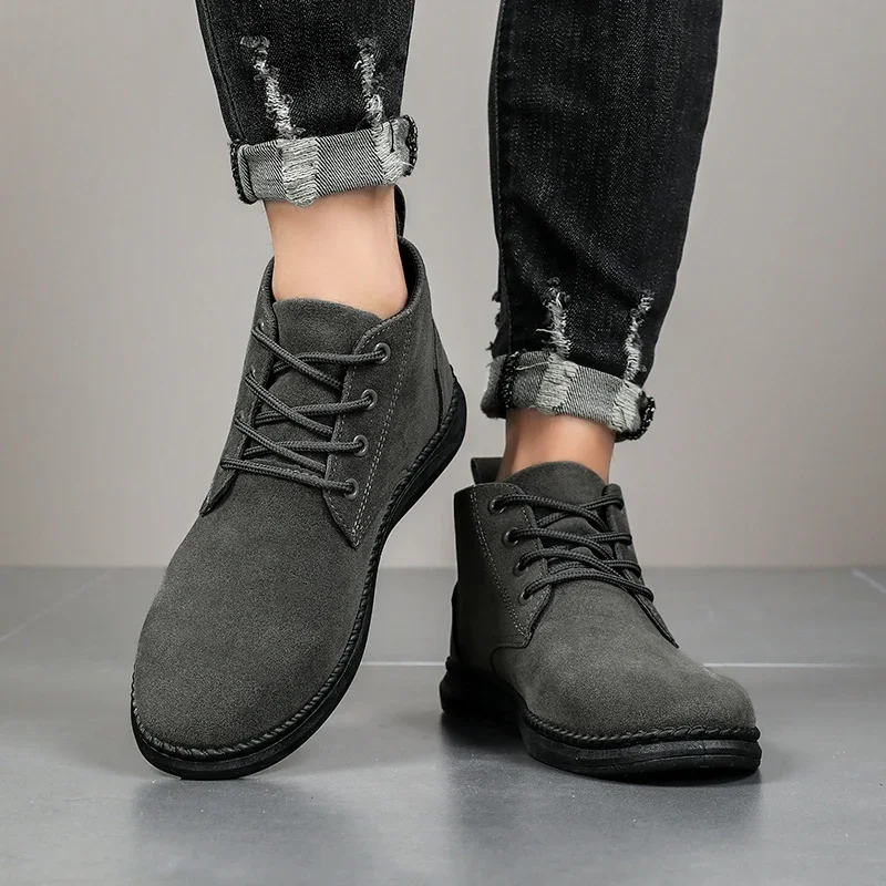 Green Shoes Men\'s Casual Sports Shoes Flat Black Short Boots Trainer Solid Color Hiking Shoes New Spring and Autumn Denim Boots