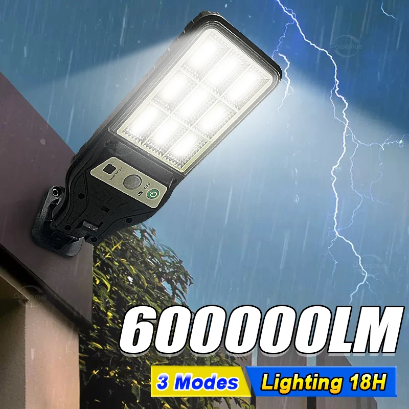 

600000 LM светодиодный солнечный уличный настенный светильник, водонепроницаемый 3-режимный индукционный светильник, подходит для сада, патио, гаража, двора и уличного освещения