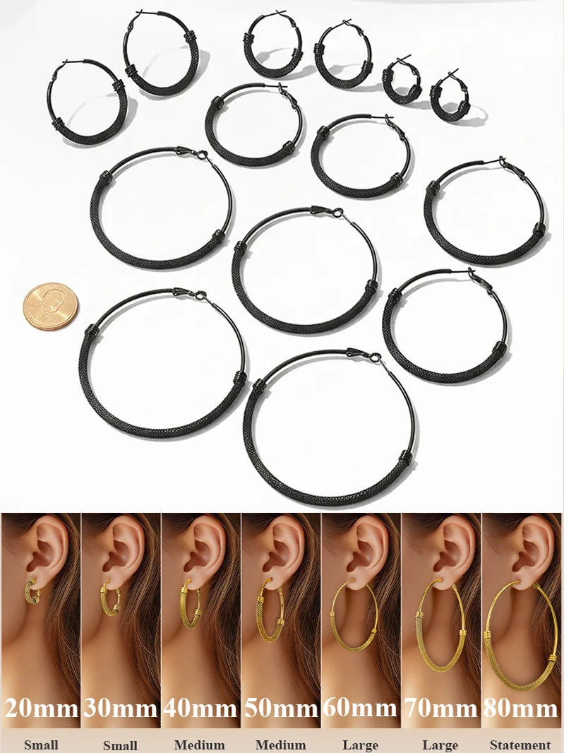 ChainsPro 20-80mm Hoop Earrings for Women Mesh 316L Stainless Steel Classic Mini - Large Statement Hoops Jewelry Gift for Her