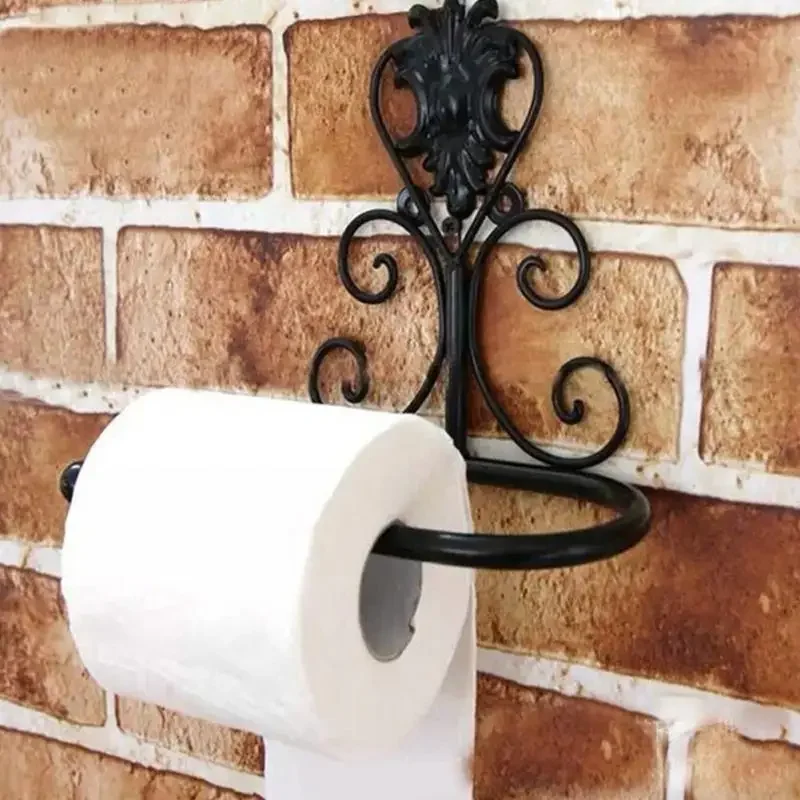 2Pcs Iron Toilet Paper Roll Holder Bathroom Wall Mount Rack toilet paper holder 1PCS Vintage Black White Bronze Paper Holder #05