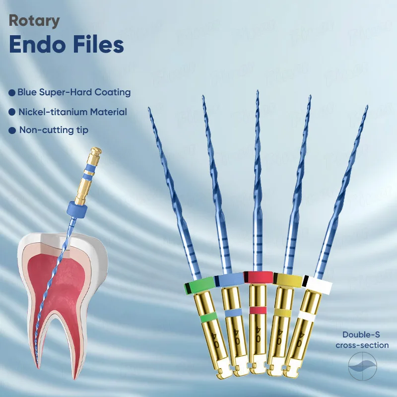 Finer Dental Endodontic Files 5Pcs Niti Blue Rotary Endodontics Files Flexible Heat Activated Root Canal Endo File Dentistry