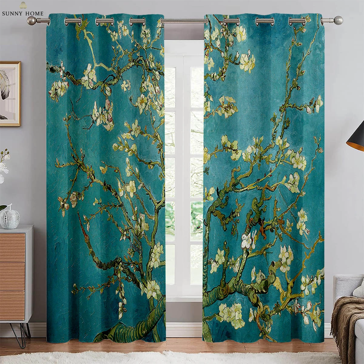 

Flower Room Oil Painting Print Curtains Classic Retro Style Curtains Bedroom Living Room Study Studio Decorative Curtains 2 PCS