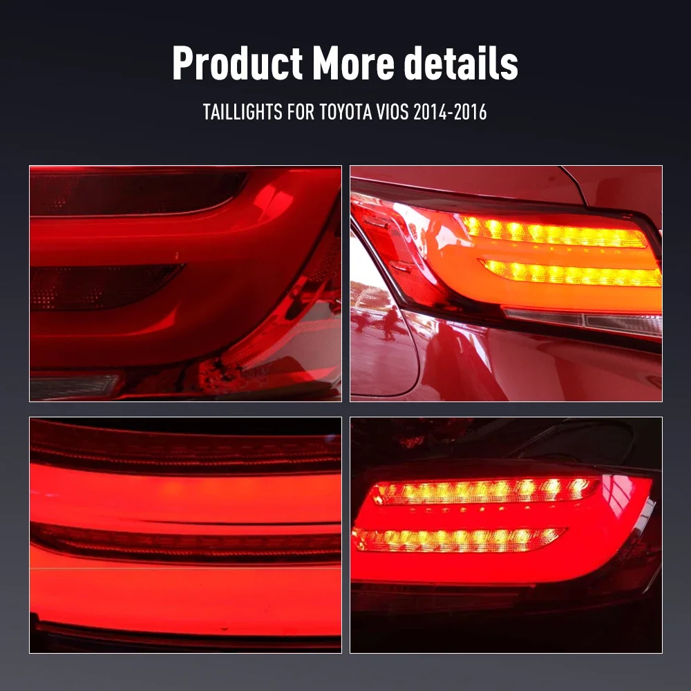 زوج من أضواء خلفية LED لتويوتا فيوس 14-16 DRL عكس الفرامل إشارة دوران سيارة الخلفية الذيل ضوء الجمعية التوصيل والتشغيل 2 قطعة