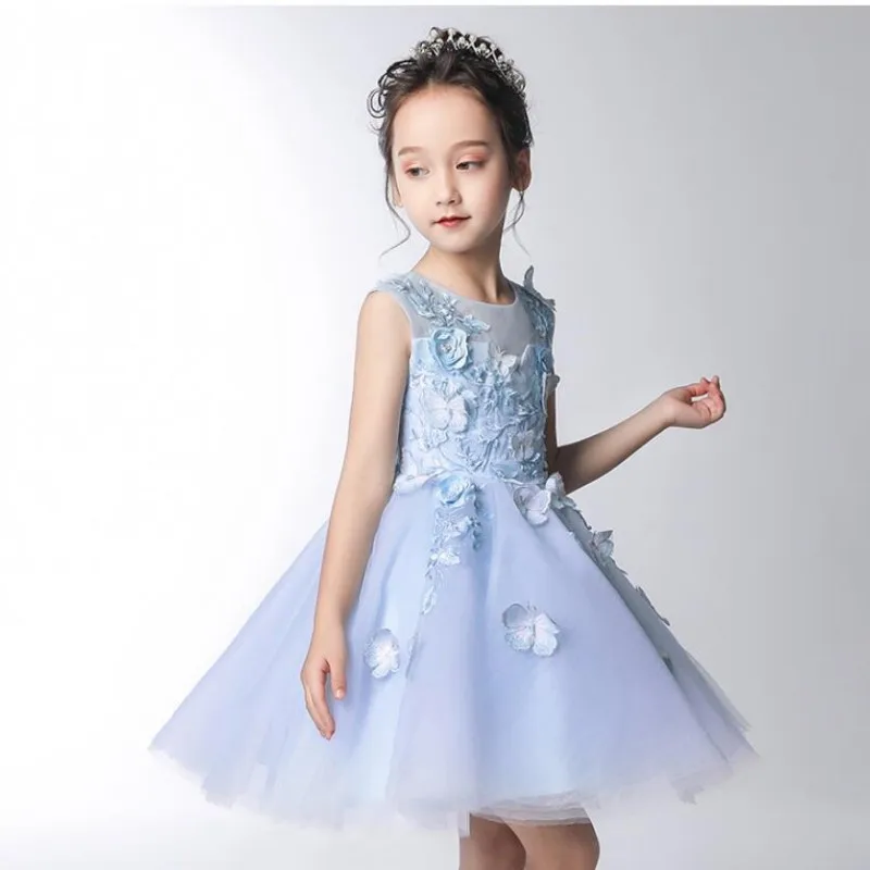 Elegant Butterfly Appliques Girls First Communion Dresses Pageant Party Princess Baby Baptism Gown Flower Girl Dress for Wedding