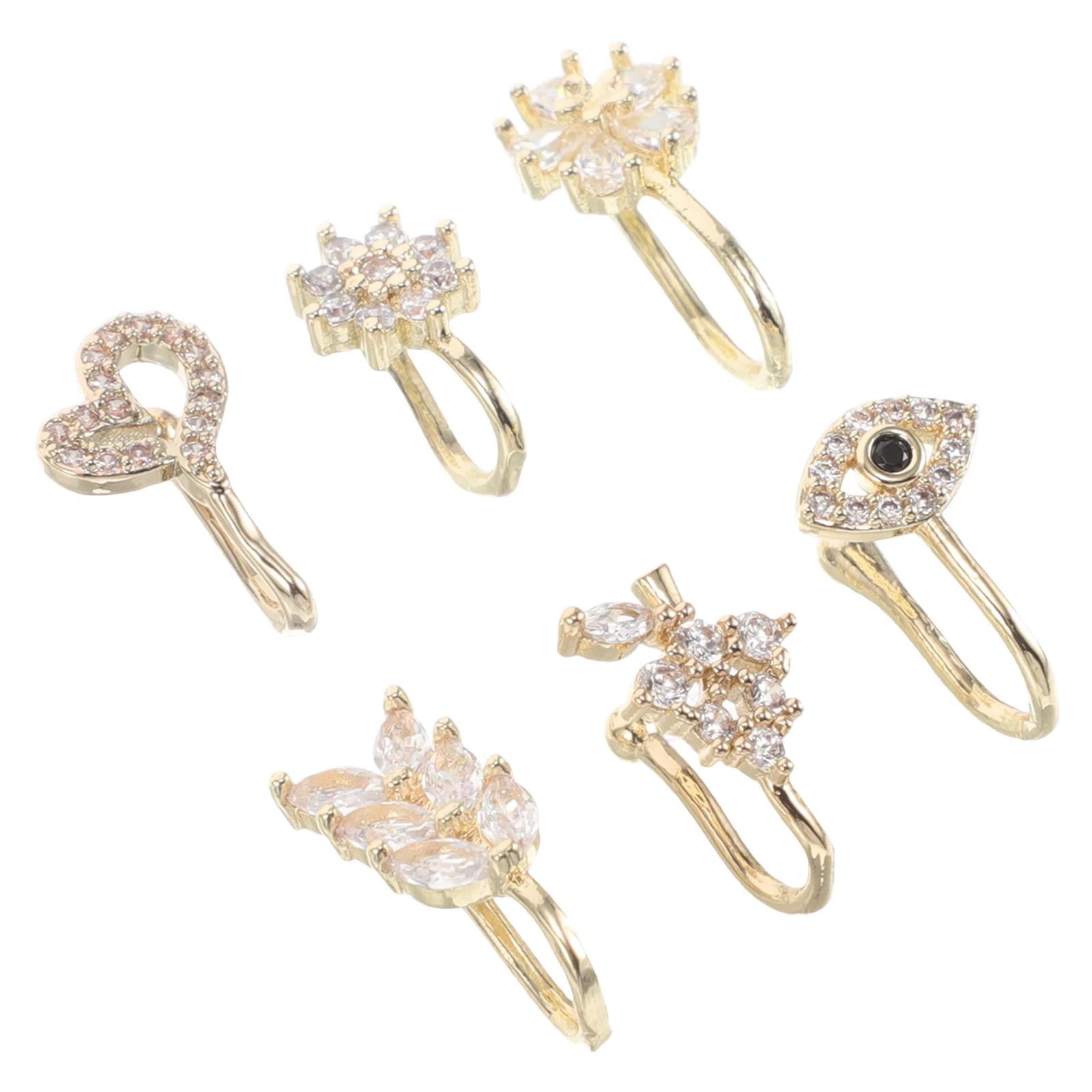 

6Pcs Nose Clips Non Piercing U Shaped Leaf Flower Eye Design Adjustable Clip on Nose Cuff for Women and Men Fashionable