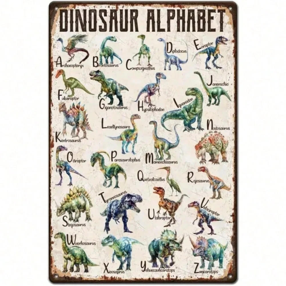 

Vintage Dinosaur Alphabet Metal Tin Sign for Home Bar Cafe Retro Wall Art Decor