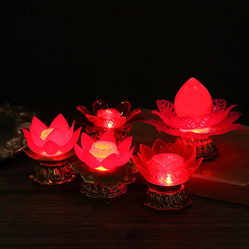 วัดพุทธโคมไฟโลตัสพุทธ Hall โคมไฟ LED โคมไฟเทียนอิเล็กทรอนิกส์ Lotus Wishing Light วัดเทศกาลตกแต่ง