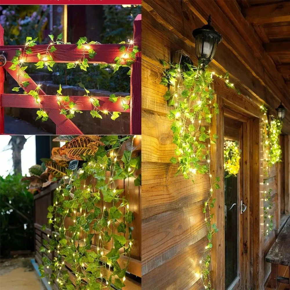 2M-10M Fake Green Leaf String Lights 20/50/100LED Glowing Artificial Ivy Vine Fairy Light Wedding Party Decoration