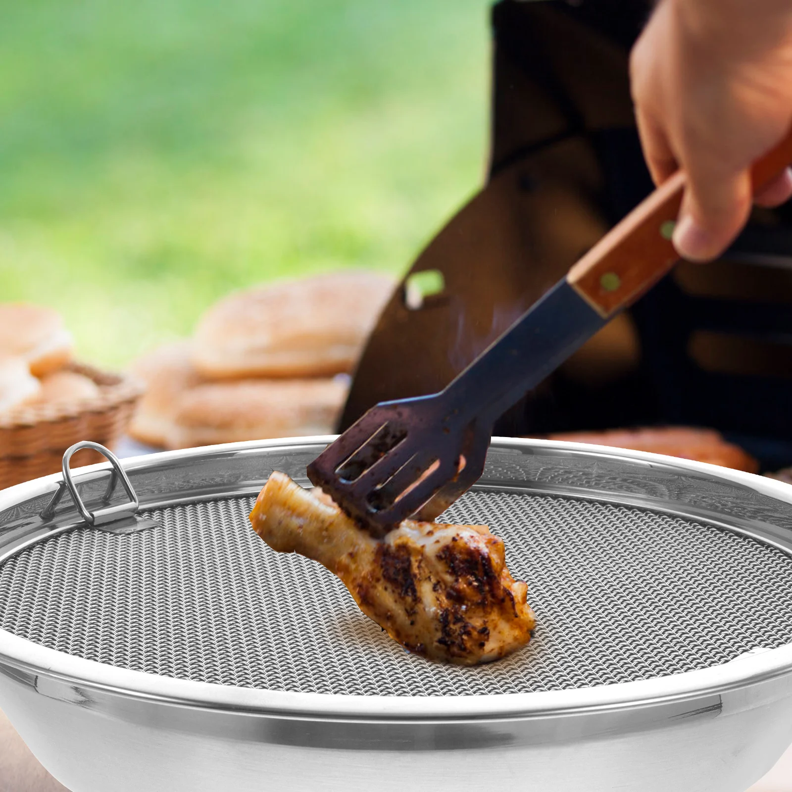 

Oil Filter Pan Stainless Steel 201 Disc 304 Mesh Drain Plate Snack Serving Fried Container Tray Storage Kitchen Barbecue
