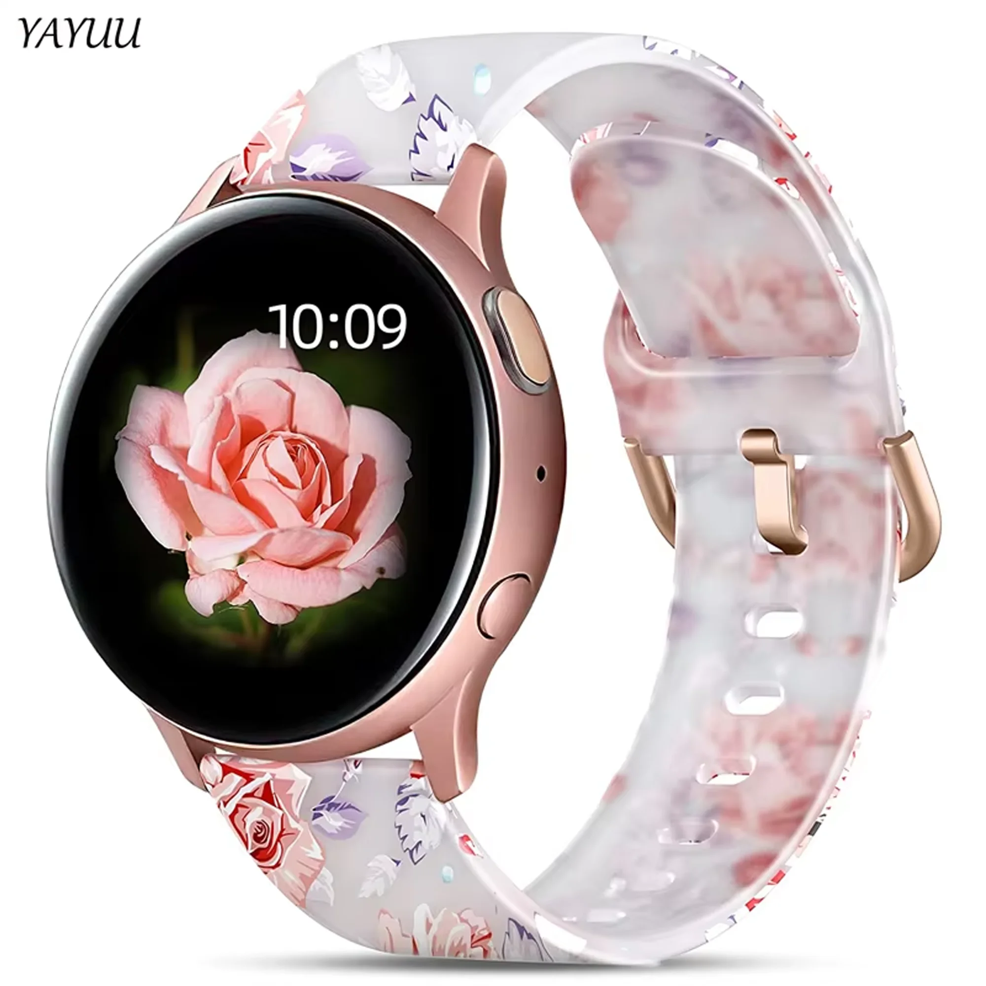 

20mm Floral Bands for Samsung Galaxy Watch 6/5/4 40mm 44mm/Watch 5 Pro 45mm/Watch 6/4 Classic 43mm 47mm, Transparent Soft Strap