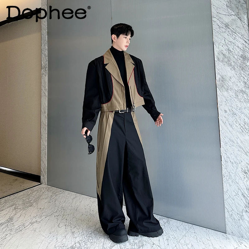 

Men's 2025 Spring Autumn New Long Pants Sets Fashion Contrast Color Splicing Tooling Sets Masculinity Handsome Two-piece Sets