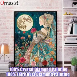 Moon Full Fairy Dust Drill Diamond Painting Beauty Girl Diy Crystal Cross Stitch Embroidery Flower Mosaic Art Woman Home Decor