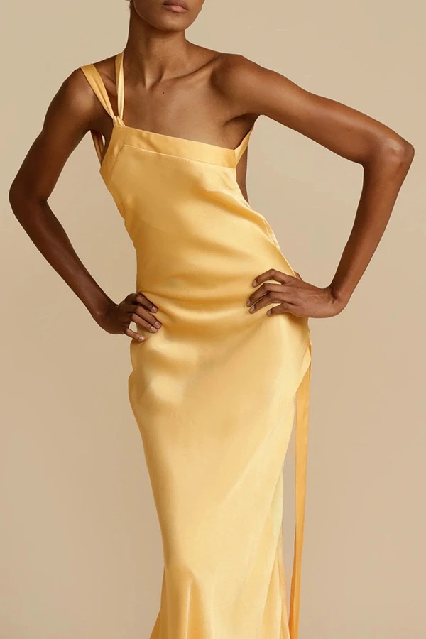 Faionable Slim Fit oulder Bridesmaid Dr Ele High Waist Long Skirt without Sve Satin Par Dr