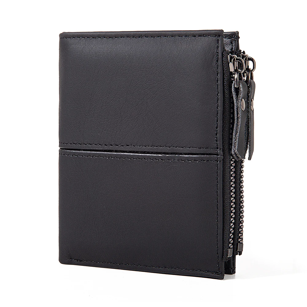 Men Leather Wallets Zipper Purse RFID Blocking Genuine Leather Wallet Card Holders