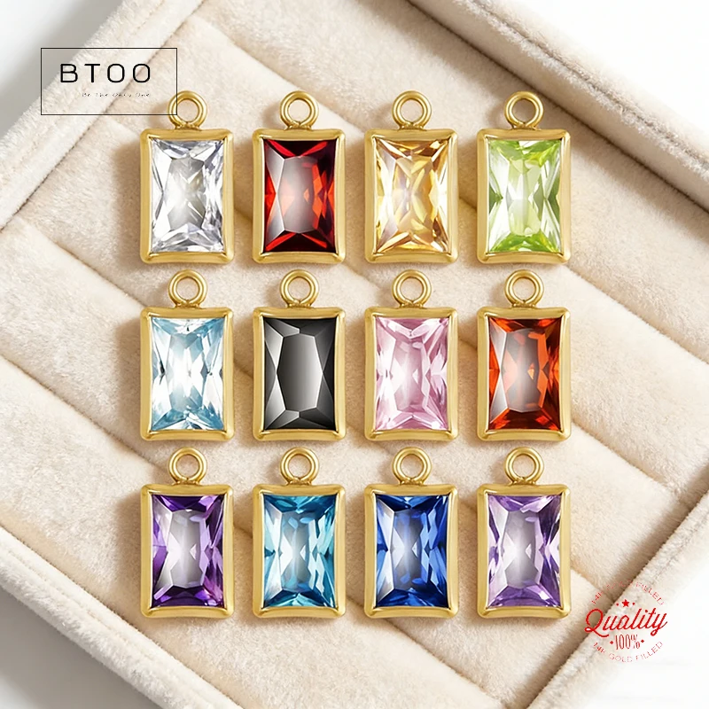 14k Gold Filled 4x6.7mm 3A CZ Rectangle Bezel Drop Bezel Drop 14K Yellow Gold Filled Wholesale DIY Jewelry Findings 1/20 14kt GF