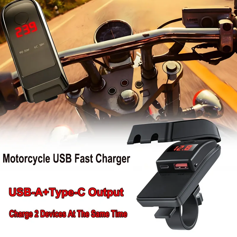 

PD QC3.0 Motorcycle USB Fast Charger Dual USB Socket 12V Power Supply Adapter with Waterproof Handlebar Cell Quick Charger
