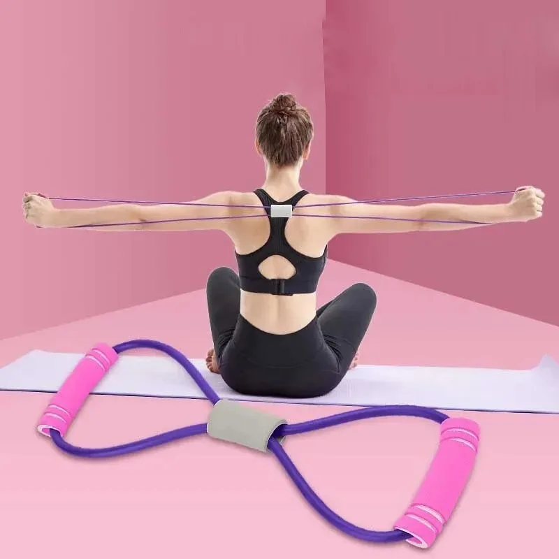 1 Pcs Resistance Bands 8-Shape Gym Yoga Tension Exercise Resistance Rope Strength Training Fitness Tool Portable Fitness Equip