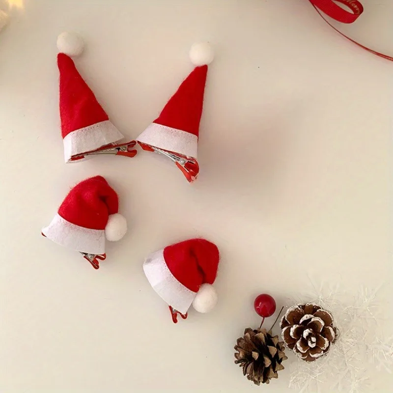 1/12 pezzi carino mini fermagli per capelli cappello da Babbo Natale rosso bianco design festivo perfetto look natalizio feste adorabili accessori per capelli