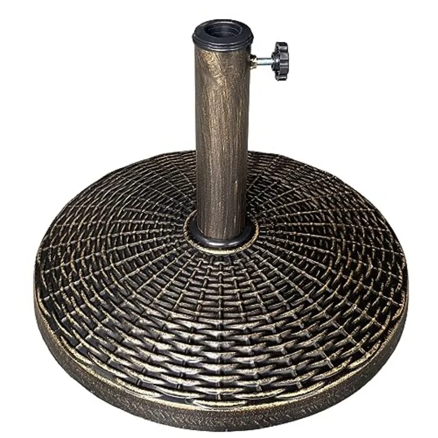 

- Cast Stone Patio Umbrella Base 22lb Wicker Pattern - Durable Weather-Resistant Patio Umbrella Base - Made in the USA - Bronze