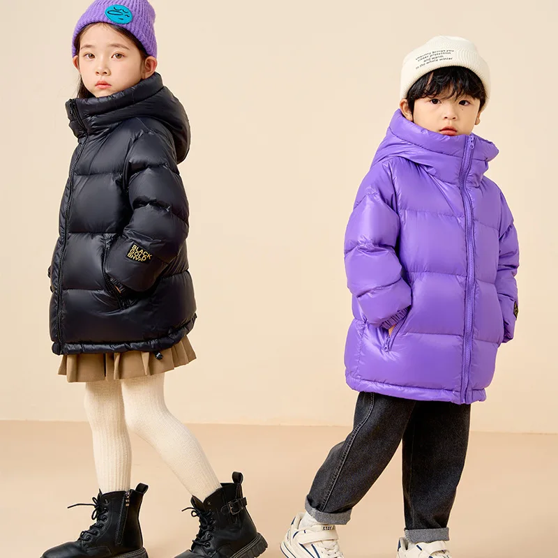 Kids Warm Down Bread Jackets For Boys Girls Fashion Teenage Solid Hooded Parka Snowsuits 2023 Winter Children Outerwear Overcoat