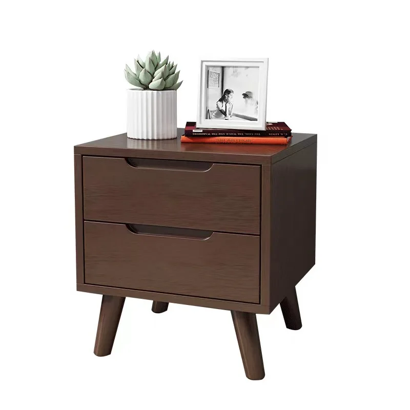 Simple Nordic solid wood bedside table creative double draw bedside table
