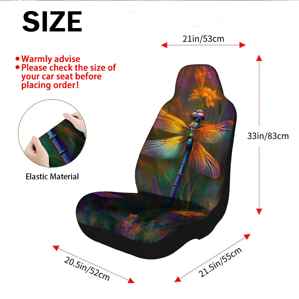 Set Of 2 Universal Car Seat Covers Featuring A Vibrant Dragonfly Design In A Floral Landscape, Perfect For Adding Style To Your
