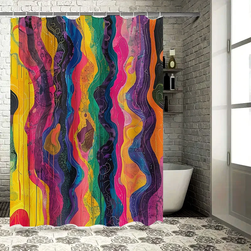 

Яркая красочная занавеска для душа для декора ванной комнаты Художественный современный дизайн с длинными лентами разноцветных доступен в размерах 39x72 дюйма