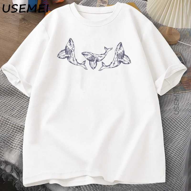 Three Whales Graphic T Shirts Women Men Vintage 90s Tshirt Summer Short Sleeve Y2k Whale Lovers T-Shirt Ocean Sea Animals Tees