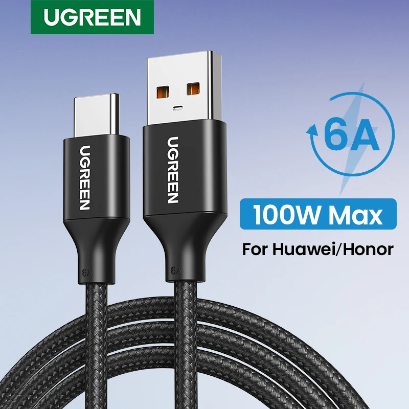 Кабель UGREEN SCP 6A 100W Type C только для быстрой зарядки Huawei Honor, USB-A на USB-C, для передачи данных и быстрой зарядки Huawei Super Charge.
