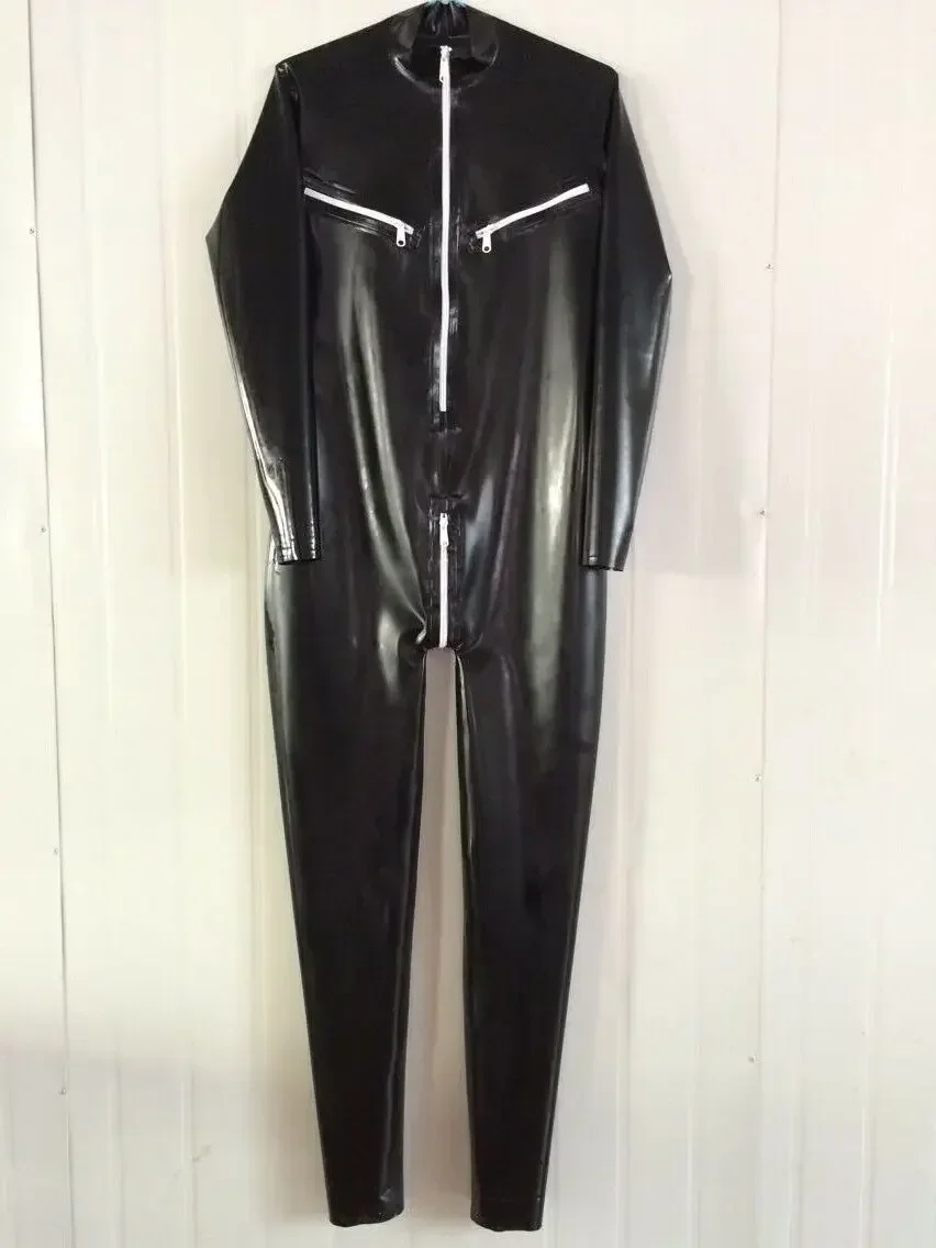 New Latex Bodysuit Rubber Gummi Catsuit Ganzanzug Black Suit Fashion Chest zipper Cosplay 