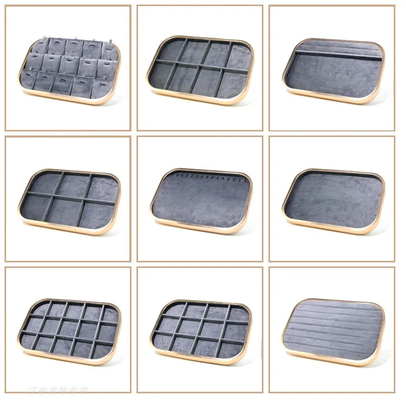 Pink Beige Gray Premium Metal Edge Inside Velvet Jewelry Tray Necklaces Rings Pendants Bracelets Storage and Display Tray