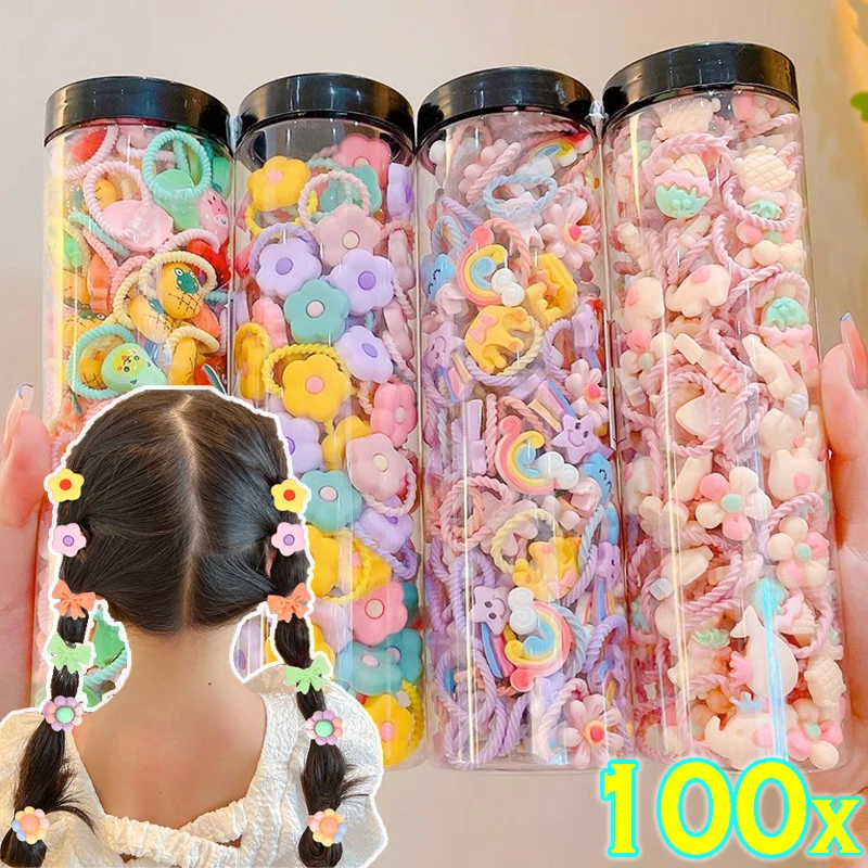 Lots Sweet Colorful Hair Rope Bands Girls Kids Small Elastic Ponytail Holder Nylon Headband Cute Mini Scrunchie Rubber Ties