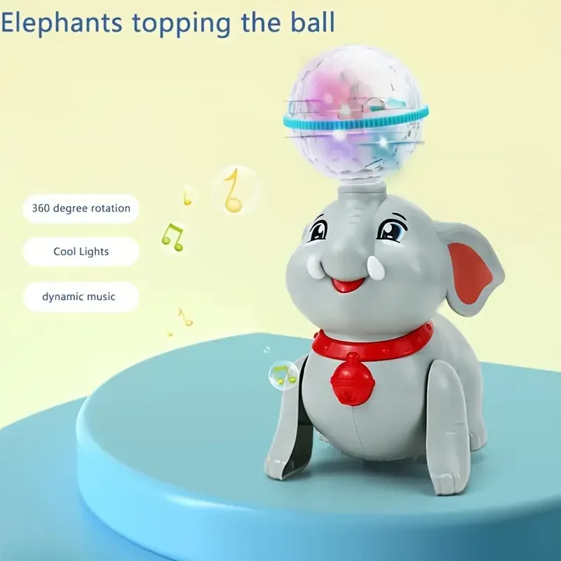 Lumières musique marche Action rotative comprend des jouets d'éléphant boule bonus pour les tout-petits éléphant interactif musical