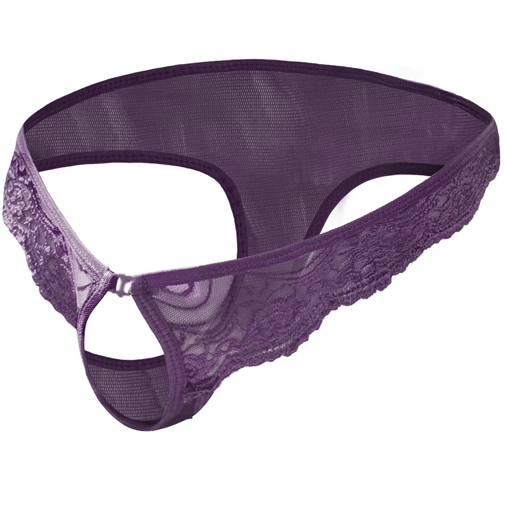 

Men's Sheer Mesh Lace Thong, Open Crotch Low-Rise Sexy Underwear