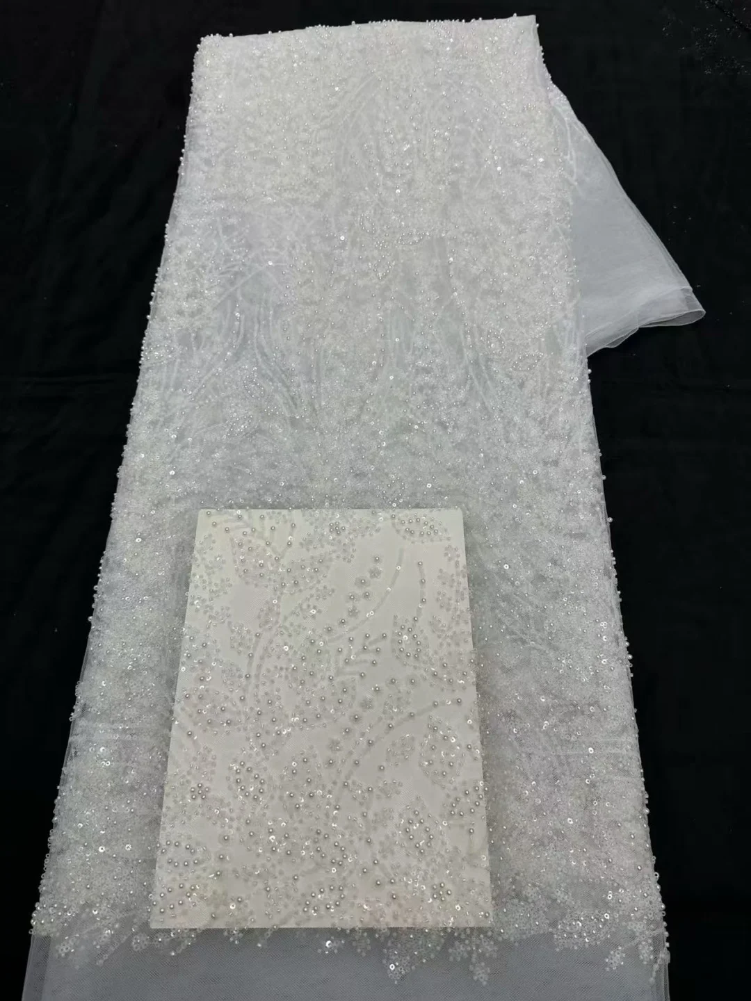 Luxury African Beaded Lace Fabric High Quality 2026 Beads 3d Embroidery French Tulle Laces 5 Yards for Nigerian Wedding Dress view 5