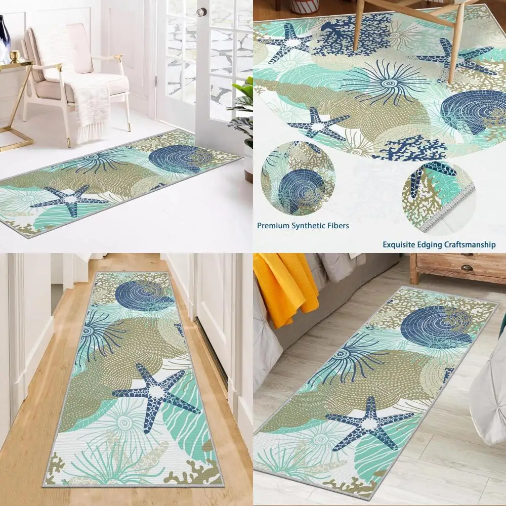 

Nautical 2x6 Runner Rug - Non-Slip, Machine Washable, Navy Beach Theme for Kitchen, Hallway, and More